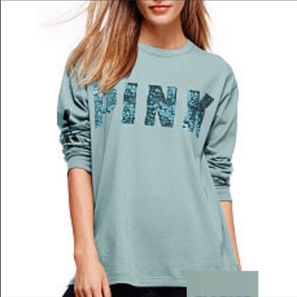 Vs pink bling campus long sleeve tee rare sz sm